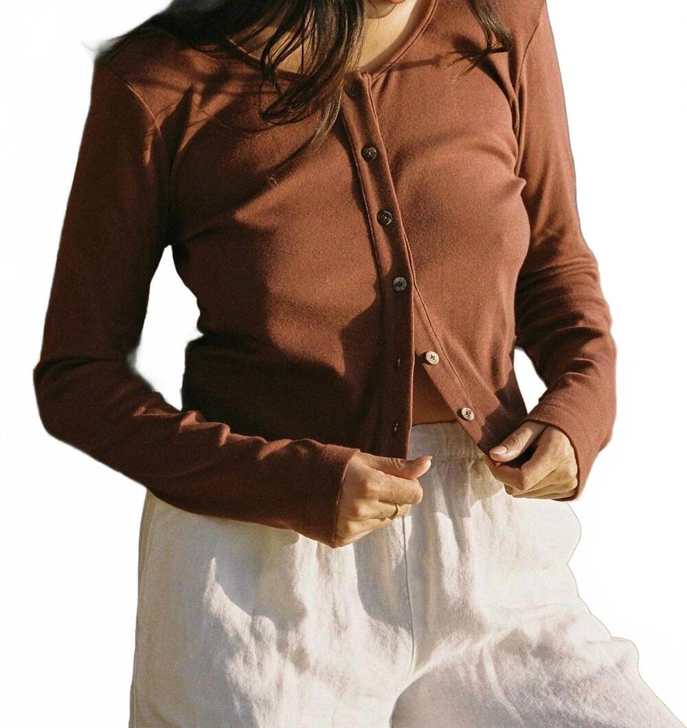NEW LA RELAXED organic rib cardigan in mocha